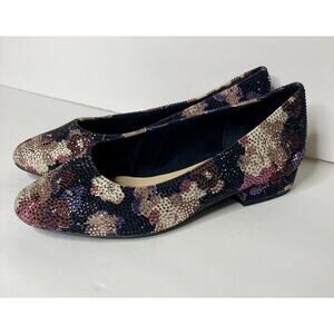 Alex Marie Shoes Size 6.5 Floral Rhinestones Slip On 1” Heel Princess Fairy